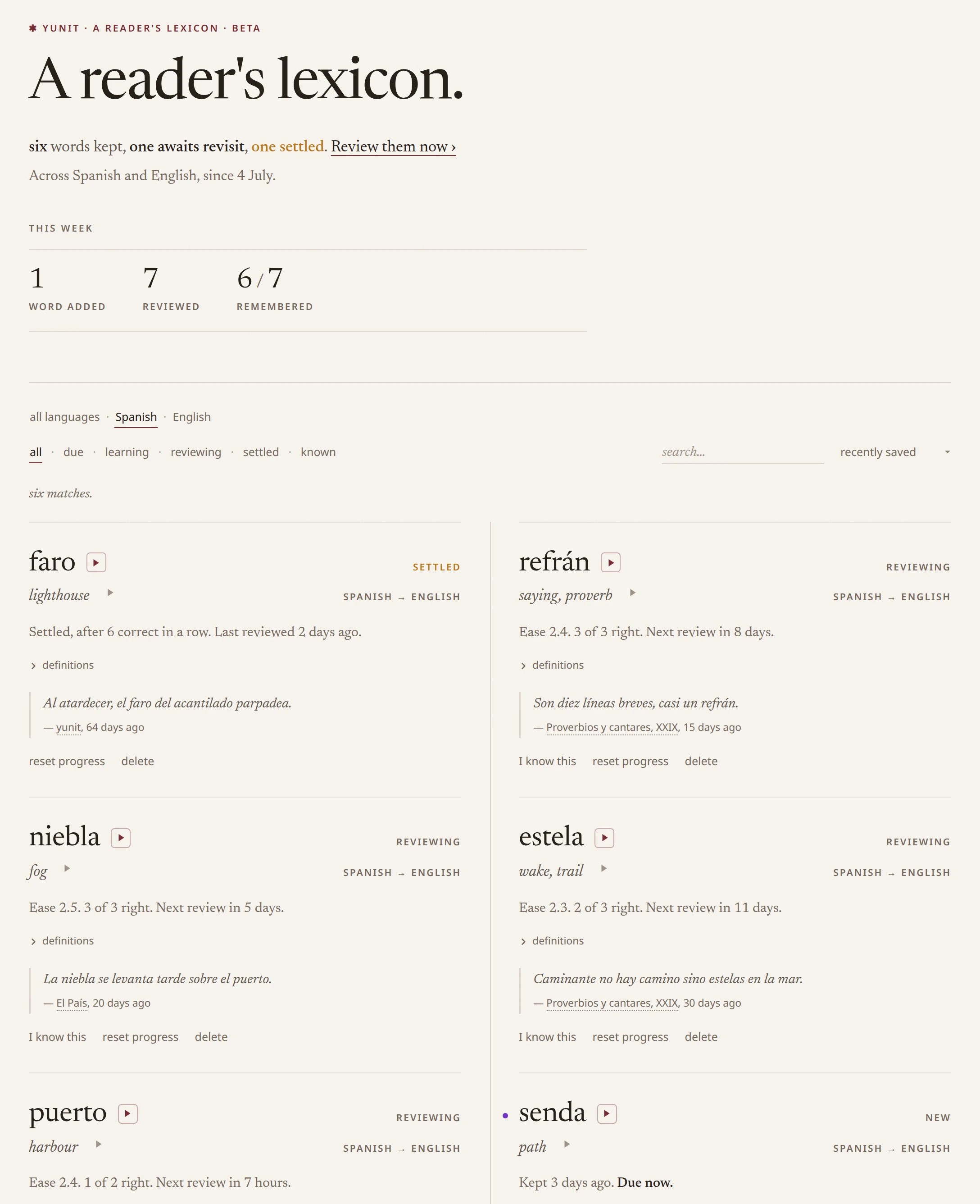 The lexicon, a book of kept words in two columns