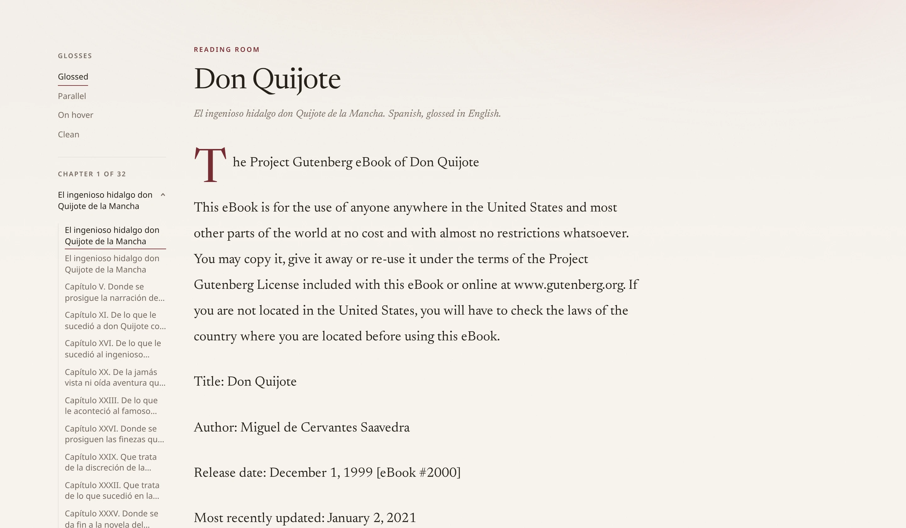 An EPUB open in the reading room, with the chapter list in the rail